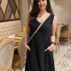 Zee Tv actress wearing Abravi's black ikat handloom dress with two pcokets.