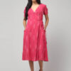 Handloom cotton pink wrap dress featuring Ikat weave and functional pockets.