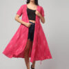Strawberry Pink Ikat Cotton wrap dress with surplice neckline, side tie-up, and pockets for women and young girls.