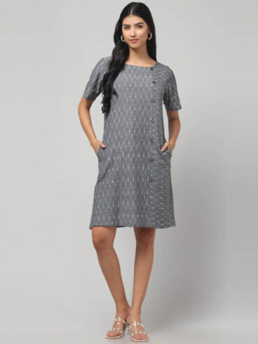 handwoven Ikat cotton casual shift dress for women and girls with relaxed fit.