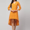 Front view of yellow Ikat handloom cotton fabric showing fine Ikat weave texture and premium craftsmanship.