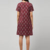 Back of the dress women styling rosewood maroon Ikat pure cotton knee length dress with side pocket.
