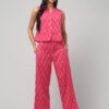 Candy Floss Pink handloom Ikat Cotton co-ord set with straight pant and sleeveless top for women and girls