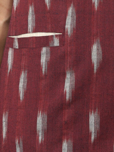 Rosewood maroon Ekat cotton shift dress with pocket for women by Abravi handloom fashion.