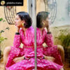 Pink Ikat handloom cotton fit and flare dress with pockets, full sleeves, collared neckline, tailored waist, sustainable women's wear by Abravi.