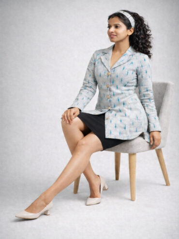 Sustainable fashion women jacket made with Ikat handloom Indian textiles