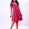 Sustainable Indian handloom wrap dress for women, pink Ikat ethnic wear