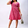 Indian handloom Ikat wrap dress for women in pink, sustainable handcrafted ethnic wear