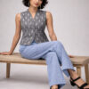 Handloom Ikat co-ord set seated look with blue trousers